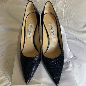 Jimmy Choo navy blue croc embossed